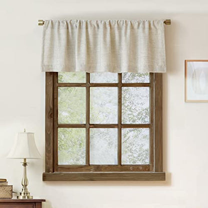 Oindec 2 Pack Farmhouse Faux Linen Valance Curtains, 54x15 inch, Natural - color: Natural, size: 54"W x 15"L (Pack of 2)