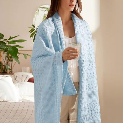 PHF Lightweight 100% Cotton Waffle Throw Blanket for Couch, Baby Blue - color: 23 Baby Blue, size: Throw(50"x60")