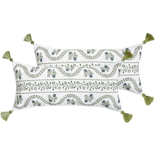ISAENNE Designer Printed Rectangle Throw Pillow Cover,Set of 2,28"x12" - color: Mosella D, size: 28" x 12" (Pack of 2)