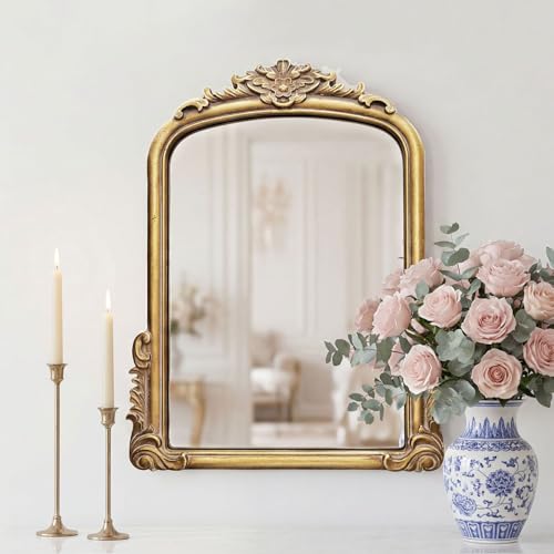Vintage Arched Wall Mirror, Baroque Carved Frame, 22 x 15.8 Inch - color: Arch
