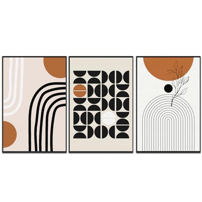 QKF 3Pcs Black Brown Boho Abstract Geometric Line Framed Canvas Wall Art - color: Brown Black And White, size: 16" X 24" X 3 pieces