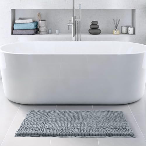 FRESHMINT Large Chenille Bathroom Rugs Mat 36"x24", Non-Slip Bath Mat for Bathroom Floor & Bathtub, Washable Shower Shag Bath Rugs, Soft Fluffy Thick Water Absorbent Microfiber Shower Mat, Sky Gray - color: Sky Gray, size: 2' x 3' (Rectangular)