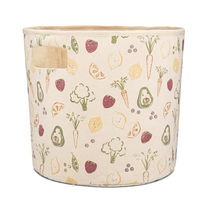 Crane Baby Clementine Canvas Storage Bin, Nursery Hamper and Baby Storage Basket for Toys, Clothes, and Diapers, Toy Baskets, Fabric Nursery Basket, Garden Fruits and Veggies Print, 13" x 12" - size: 13 x 12 Inches, style: Fruits & Veggies