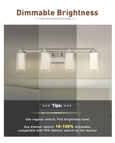 HWH Bathroom Vanity Light, Brushed Nickel, 4-Light, 5CCT, 5HLT63B-4W-LED BN - color: Brushed Nickel + LED, size: 4 Lights