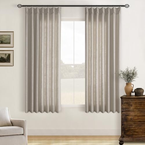 Burlywood Birch Pinch Pleated Linen Curtains 63 Inch Length 2 Panels Set - color: Burlywood Birch, size: 40"W x 63"L (Pack of 2)
