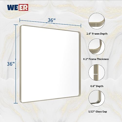 WEER Bathroom Vanity Mirror Brushed Nickel 36X36 Inch - color: Brushed Nickel, size: 36"L x 36"W