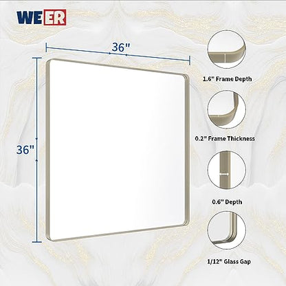 WEER Bathroom Vanity Mirror Brushed Nickel 36X36 Inch - color: Brushed Nickel, size: 36"L x 36"W