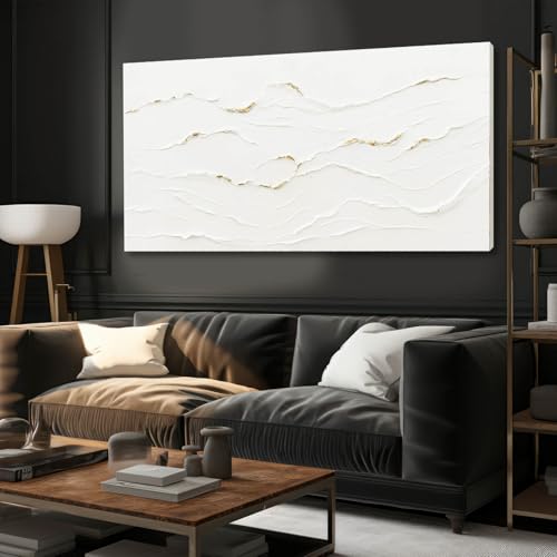 Hand-Painted Wavy Line Abstract Wall Art for Living Room 24x48 Inch - color: White and Gold, size: 48"L x 24"W