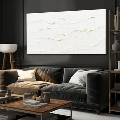 Hand-Painted Wavy Line Abstract Wall Art for Living Room 24x48 Inch - color: White and Gold, size: 48"L x 24"W