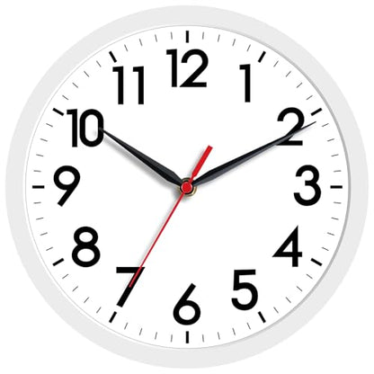 AKCISOT 8 Inch Wall Clock, Silent Battery Operated Analog Clock, White - color: C_white, size: 8 Inch