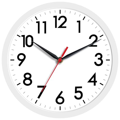 AKCISOT 8 Inch Wall Clock, Silent Battery Operated Analog Clock, White - color: C_white, size: 8 Inch