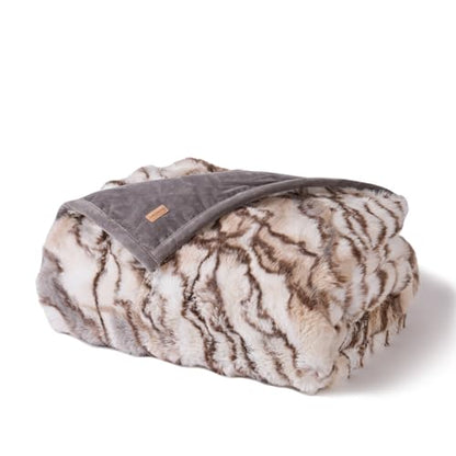 EverGrace Faux Rabbit Fur Bubble Throw Blanket, 50"x60", Beige & Gray - color: Marble Beige & Grey Chocolate, size: 50"x60"