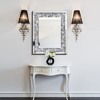 QMDECOR Crushed Diamond Mirror 16x20 Inch Silver Wall Decor - size: 20"L x 16"W