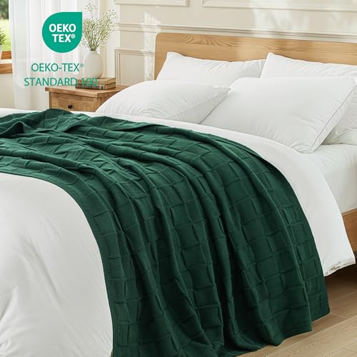 Whale Flotilla Checkered Knit Throw Blanket for Couch, Dark Green - color: Dark Green, size: 50x60 Inch