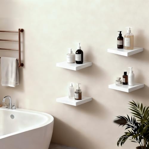 Small Floating Shelves for Wall Set of 4, 8 Inch Square Shelves,White - color: White, size: 8 Inch-4Pcs