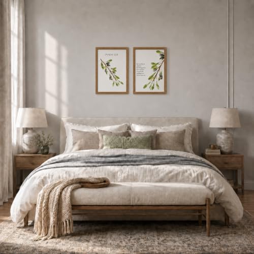 2Pcs Framed Psalm 52:8 Canvas Wall Art Scripture Botanical Deco 16x12 Inch - color: Olive branch, size: 16"L x 12"W