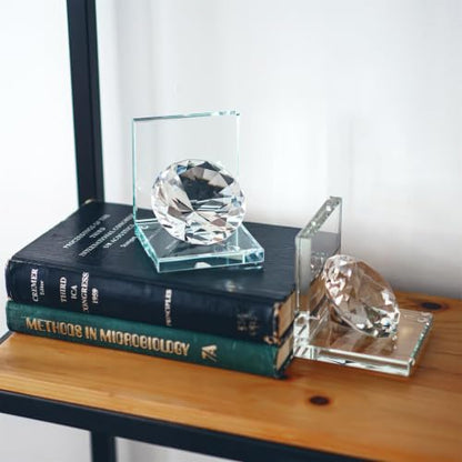 1 Pair Crystal Bookends with 80mm Clear Diamond for Heavy Books - color: Diamond