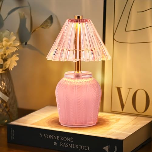 Small Battery Operated Lamp with Timer, Cream Pink - color: Cream Pink