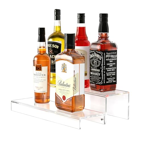 JUESHA 2 Tier Liquor Bottle Display Shelf - color: Clear