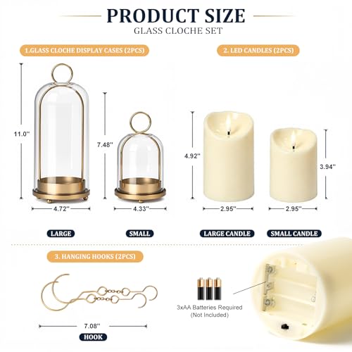 Brass Hurricane Handmade Sturdy Glass Dome Candle Holders with Glass Cover