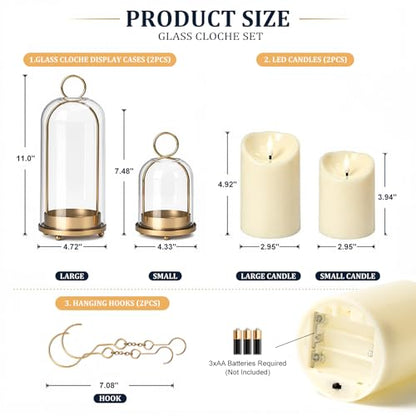 Brass Hurricane Handmade Sturdy Glass Dome Candle Holders with Glass Cover