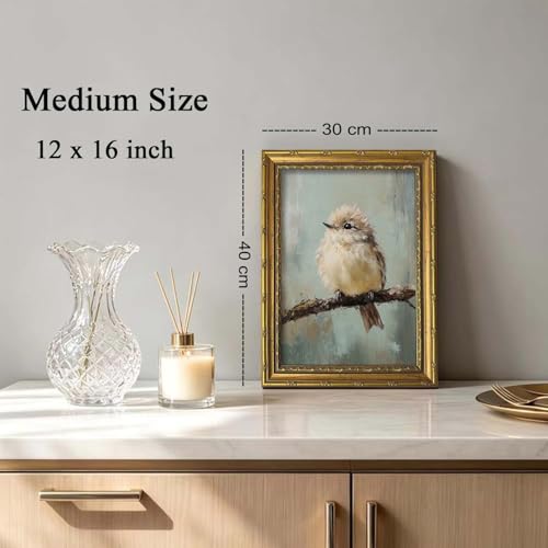 DR.RiftArt Vintage Bird Wall Art Cute Fluffy Bird on Branch Oil Painting - color: Cute Bird, size: 16"L x 12"W