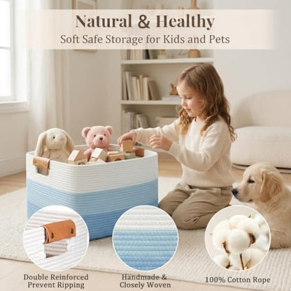 Danpinera 100L Extra Large Blanket Basket for Living Room, Gradient Blue - color: Gradient Blue, size: 108L