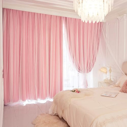 XiDi Pink Blackout Curtains for Girls Nursery Kids Bedroom 34Wx63L 2 Panels - color: Blackout-pink, size: 34"W x 63"L (Pack of 2)