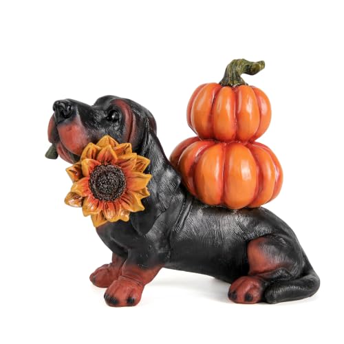 Fall Dachshund Pumpkin Dog Figurine Decor, Thanksgiving Dog Statue - color: Dachshund