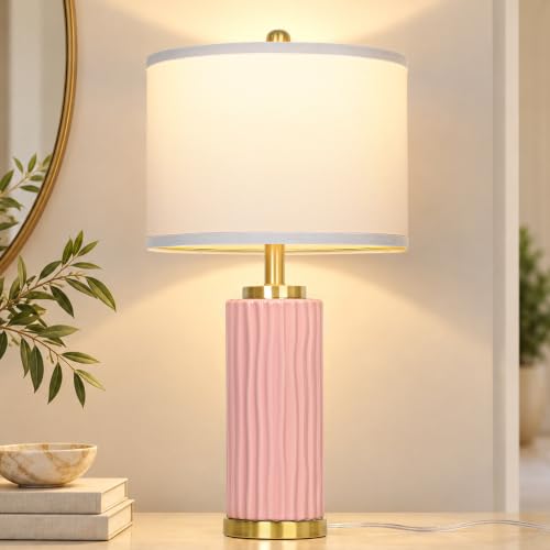 Light Pink Ceramic Table Lamp 25in 3 Color Temperature 9W LED Bulb Included - color: Light Pink-25"