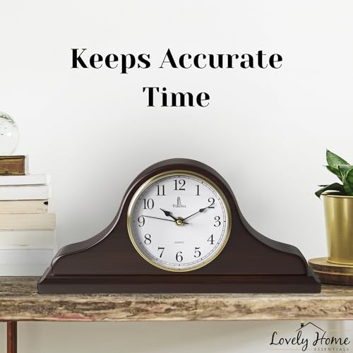Mantel Clock for Fireplace, Solid Wood Silent Non-Chiming Mantle Clock - color: Dark Brown Arabic Numerals