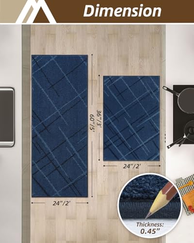 COSY HOMEER Kitchen Rugs,2 PCS Kitchen Mats Non Slip Washable,Blue - color: Blue, size: 24"x36" + 24"x60"