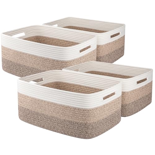 OIASKET Large Storage Basket for Organizing, Woven Rope Basket for Shelves, Closet Organizer Bins for Clothes, Blanket, Toys, Baby Nursery Storage, 17.7" x 13" x 7.87", 4 Packs Gradient Yellow - color: Gradient Yellow, size: 4pcs-L17.7"xW13"xH7.87"