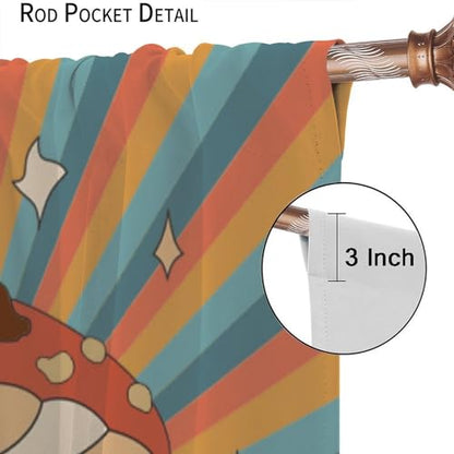 Boho Mushroom Curtains, 1970s Retro Sunset Rainbow Boho Herbs Flowers Blue Yellow Abstract Geometric Print Blackout Window Drapes for Kids Bedroom Living Room 42x45 Inch - color: Retro Mushroom-3, size: 21"W x 45"L (Pack of 2)