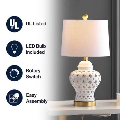 JONATHAN Y Pierced Ginger Jar 20.5" Ceramic Table Lamp, White