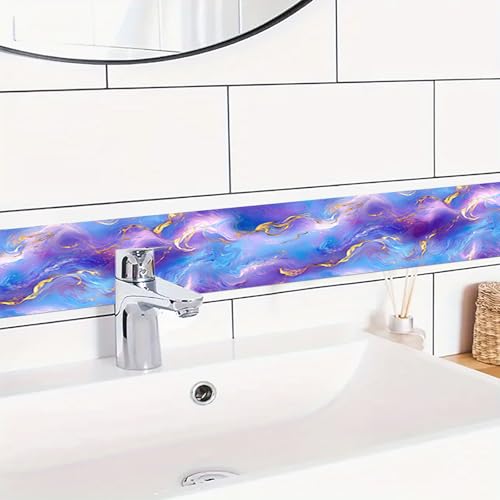 HOMETITUTE Peel and Stick Wallpaper Border 4x196in Purple Marble Pattern - color: blue-violet