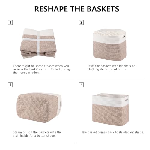 OIAHOMY 2 PACK Tall Storage baskets 30L Blanket Basket Living Room Brown - color: Brown, size: 15" x 9.8" x 11.8"