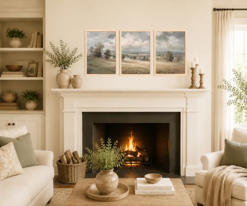Framed Neutral Landscape Wall Art Set of 3, Farmhouse Prints - color: Golden Farmland, size: 12x16 Inches