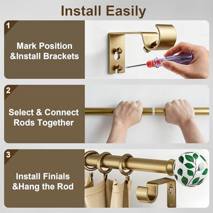 Ceramic Gold Curtain Rods 2 Pack for Windows 16 to 120 Inches - color: Ceramic Gold, size: 16"-120"|2 Pack