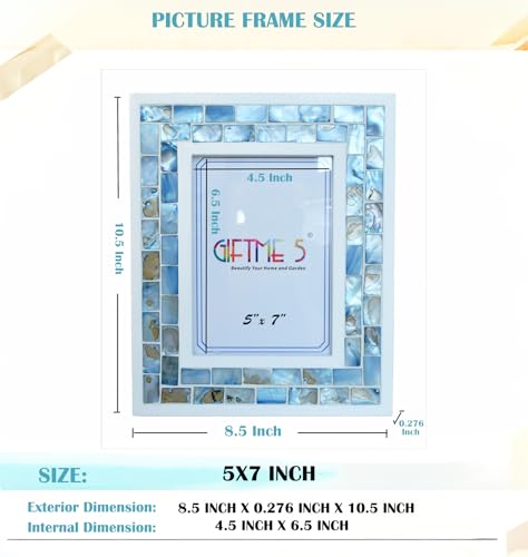 5x7 Mother of Pearl Picture Frame Beach, Blue Grey, 1pc | Picture Frame 5 by 7, Tabletop or Wall Photo Frame - color: Blue Grey, size: 5x7 Inch