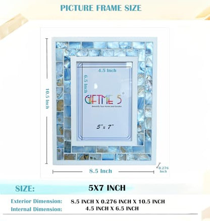 5x7 Mother of Pearl Picture Frame Beach, Blue Grey, 1pc | Picture Frame 5 by 7, Tabletop or Wall Photo Frame - color: Blue Grey, size: 5x7 Inch