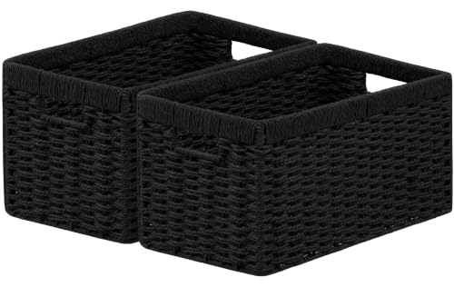 joybest Black Wicker Baskets for Shelves, Hand-woven Storage Baskets - color: Black, size: 2 Pack 13.4l X 8.3w X 7.1h Inch