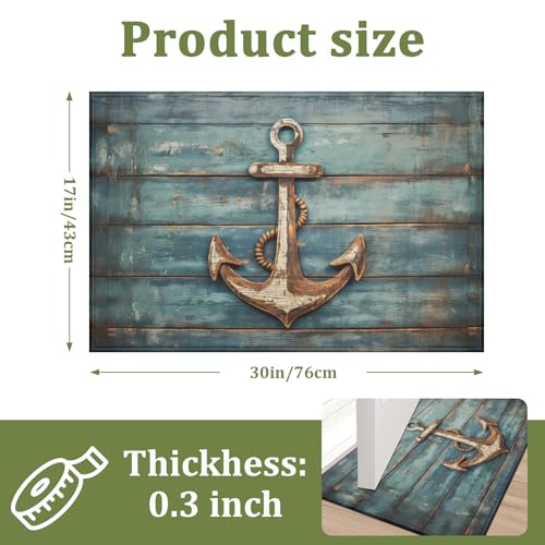 Vintage Nautical Anchor Indoor Door Mat Non-Slip Blue Wood Doormat Washable Decorative Mat Rug for Outdoor Entryway Kitchen Bathroom 17x30 Inch - color: Nautical Anchor Wood