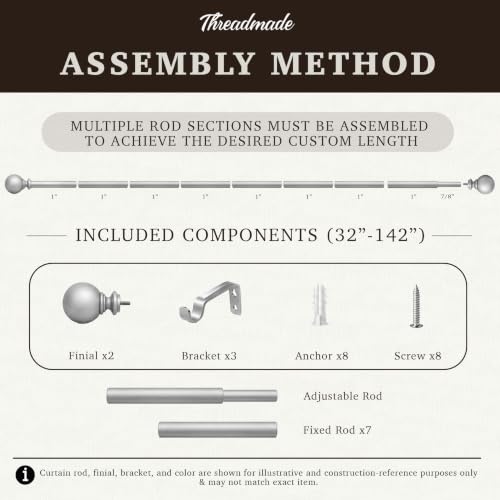 Serena Single Curtain Rod with Contemporary Cap Finial, Antique Black - 32"W x 142"L - color: Antique Black, size: 32"W x 142"L