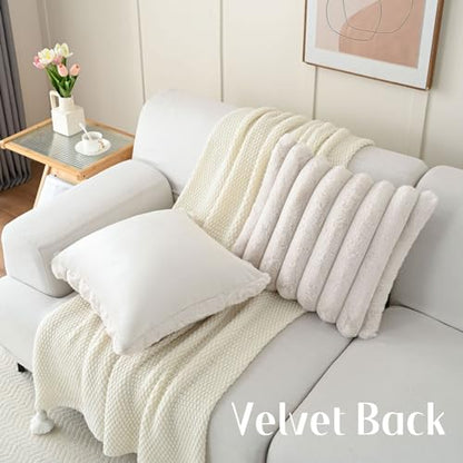 FUTEI Pack of 2 Faux Rabbit Fur Throw Pillow Covers 20x20 Inch, Beige - color: Beige, size: 20" x 20" (Pack of 2)