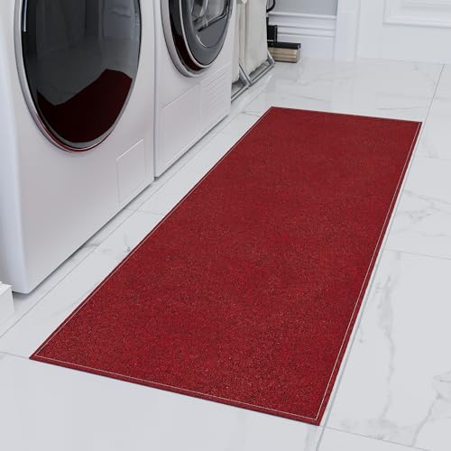 Ottomanson Door Mat Indoor Entryway Runner Rug – Non-Slip Durable Low-Pile Runner with Stain-Resistant Surface, 20" x 59", Red - color: Red