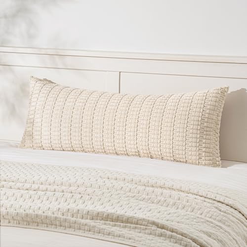 MIULEE Lumbar Corduroy Throw Pillow Cover for Bed 14x36 Cream White - color: Cream White, size: 36" x 14" (Pack of 1)
