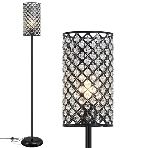 GyroVu Crystal Floor Lamp, Modern Standing Lamp with Elegant Shade Black Floor Lamp with On/Off Foot Switch,Tall Pole Accent Lighting for Living Room, Girl Bedroom, Dresser, Office - color: Black