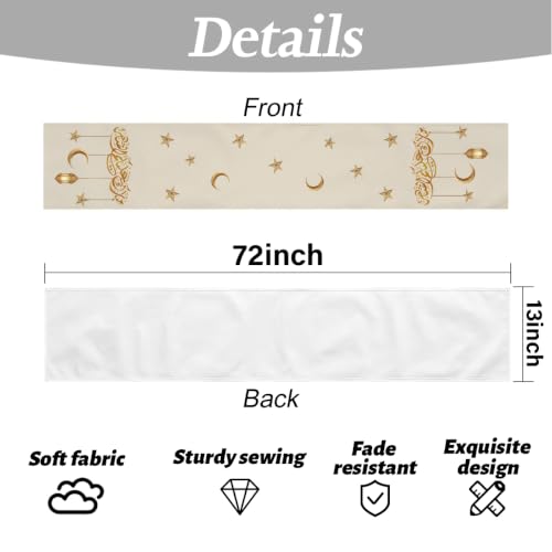 Eid Mubarak Ramadan Table Runner, Golden Crescent Moon Star Lantern Decor - color: Ramadan Kareem