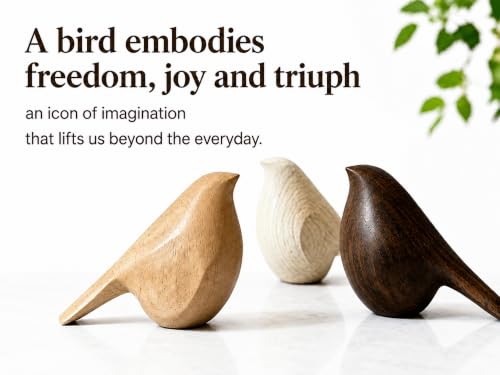 Natural Wood Bird Trio 4.1”L Set of 3 – Small Bird Sculptures & Animal Statues, Hand-Finished Modern Coffee Table Shelf Decor, Gift-Ready (3, Mixed)